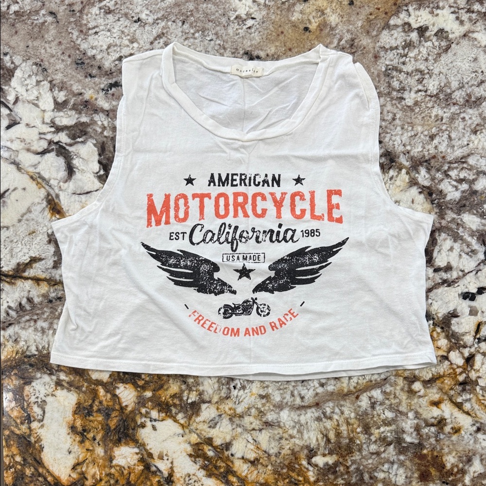 Occasion White Motorcycle Graphic Crop Top